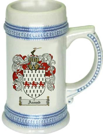 Acomb family crest stein coat of arms tankard mug