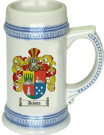 Acosta family crest stein coat of arms tankard mug