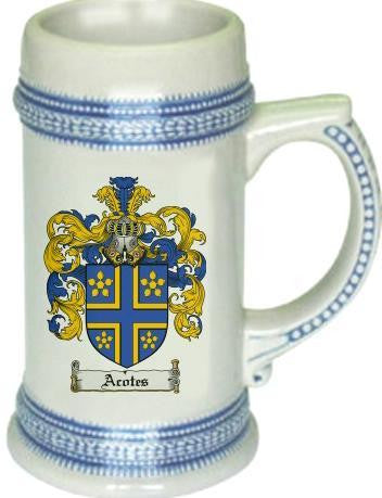 Acotes family crest stein coat of arms tankard mug