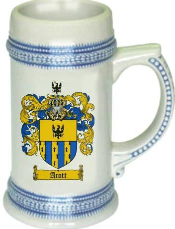 Acott family crest stein coat of arms tankard mug