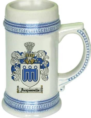 Acquavella family crest stein coat of arms tankard mug