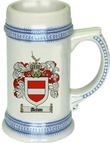 Acton family crest stein coat of arms tankard mug