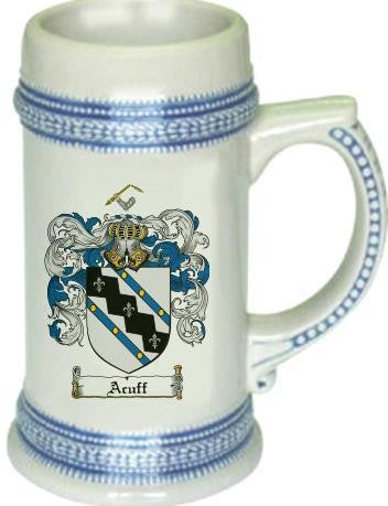 Acuff family crest stein coat of arms tankard mug