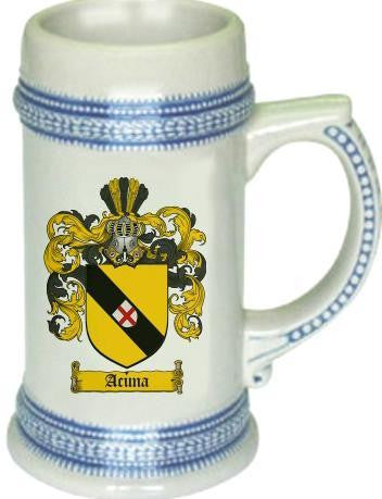 Acuna family crest stein coat of arms tankard mug