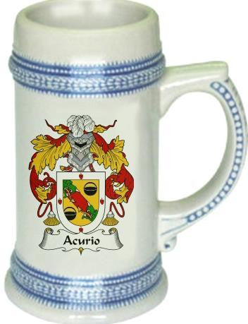 Acurio family crest stein coat of arms tankard mug