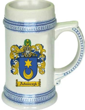 Adamczyk family crest stein coat of arms tankard mug