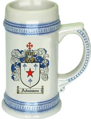 Adamson family crest stein coat of arms tankard mug