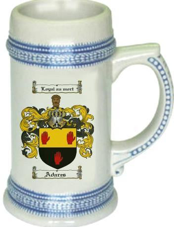 Adares family crest stein coat of arms tankard mug