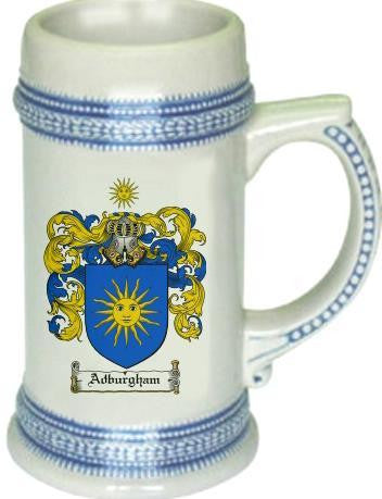 Adburgham family crest stein coat of arms tankard mug