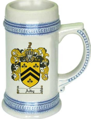 Adby family crest stein coat of arms tankard mug