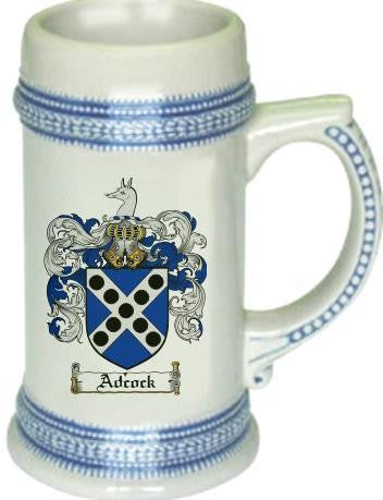 Adcock family crest stein coat of arms tankard mug