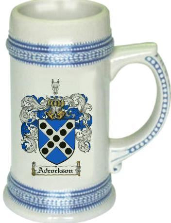 Adcockson family crest stein coat of arms tankard mug