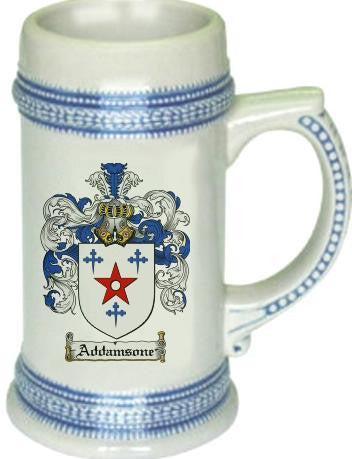 Addamsone family crest stein coat of arms tankard mug