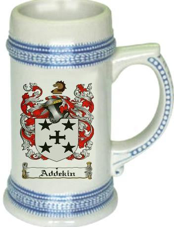 Addekin family crest stein coat of arms tankard mug