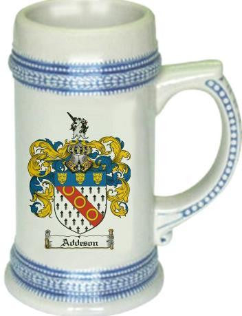 Addeson family crest stein coat of arms tankard mug