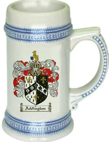 Addington family crest stein coat of arms tankard mug