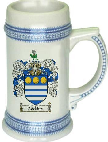 Adekins family crest stein coat of arms tankard mug