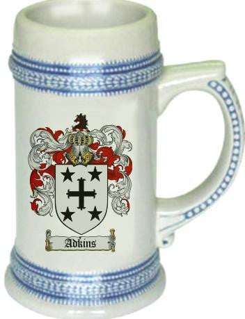 Adkins family crest stein coat of arms tankard mug