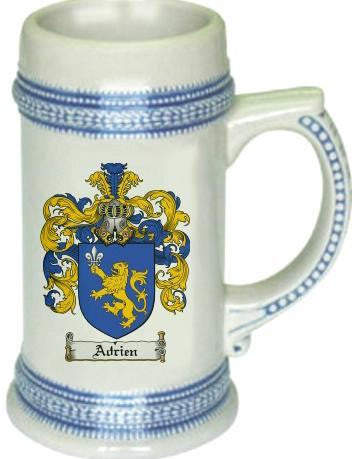 Adrien family crest stein coat of arms tankard mug