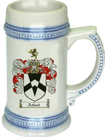 Adwell family crest stein coat of arms tankard mug