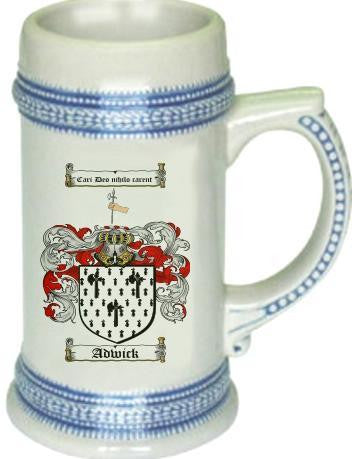 Adwick family crest stein coat of arms tankard mug