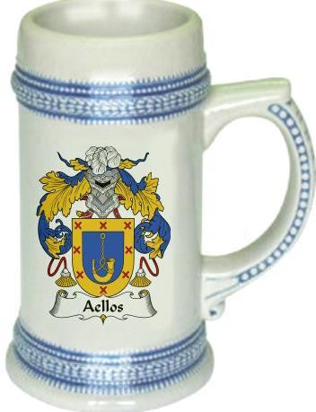 Aellos family crest stein coat of arms tankard mug