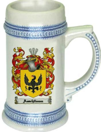 Aeschliman family crest stein coat of arms tankard mug