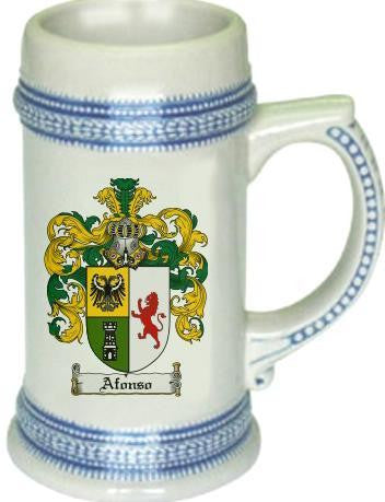 Afonso family crest stein coat of arms tankard mug