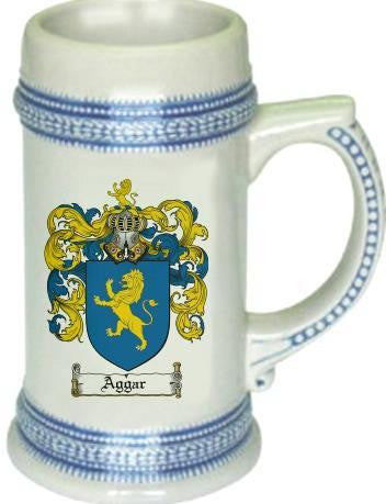 Aggar family crest stein coat of arms tankard mug