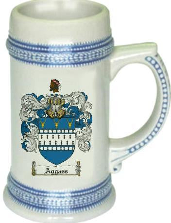 Aggass family crest stein coat of arms tankard mug