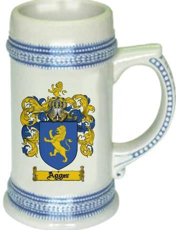 Agger family crest stein coat of arms tankard mug