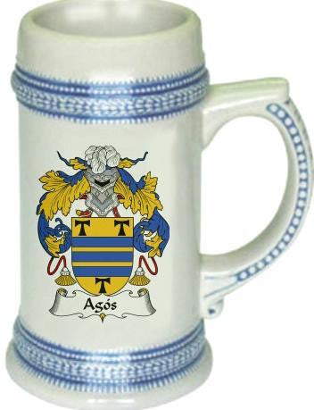 Agos family crest stein coat of arms tankard mug