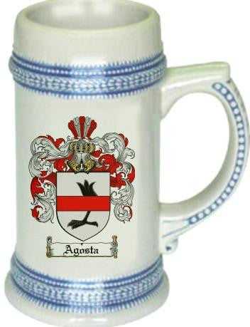 Agosta family crest stein coat of arms tankard mug