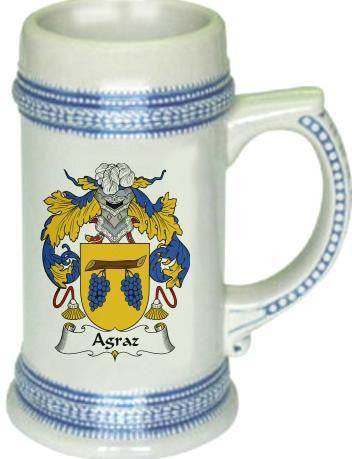 Agraz family crest stein coat of arms tankard mug