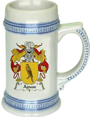 Aguas family crest stein coat of arms tankard mug