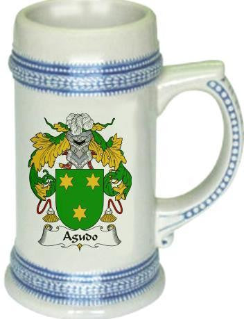 Agudo family crest stein coat of arms tankard mug