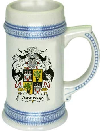 Aguinaga family crest stein coat of arms tankard mug