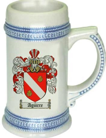 Aguirre family crest stein coat of arms tankard mug