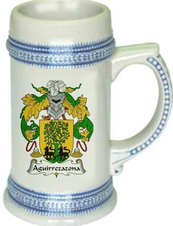 Aguirrezazona family crest stein coat of arms tankard mug