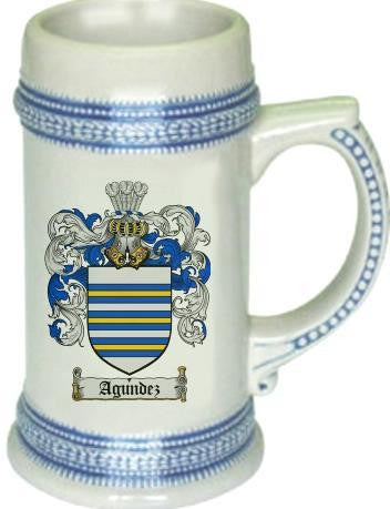 Agundez family crest stein coat of arms tankard mug