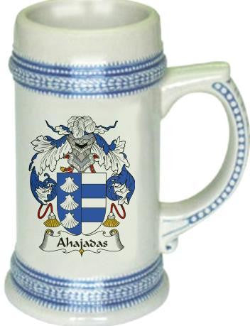 Ahajadas family crest stein coat of arms tankard mug