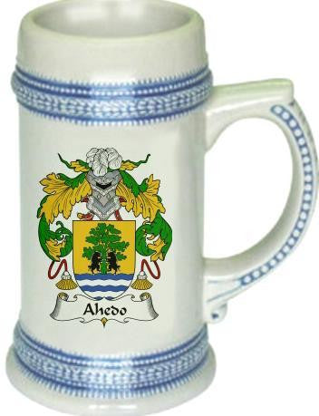 Ahedo family crest stein coat of arms tankard mug