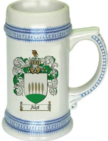 Ahlf family crest stein coat of arms tankard mug