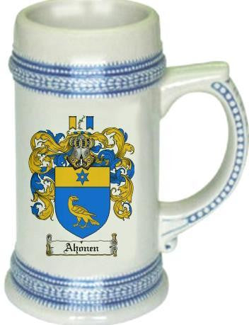 Ahonen family crest stein coat of arms tankard mug