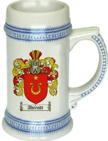 Ahrendt family crest stein coat of arms tankard mug