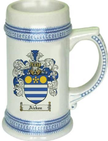 Aicken family crest stein coat of arms tankard mug