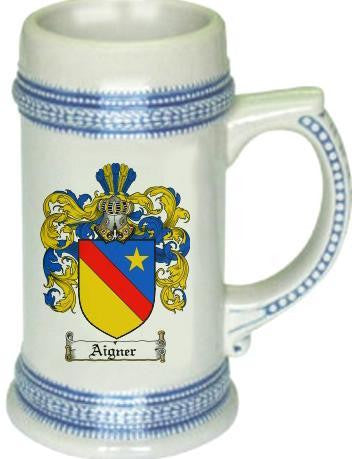 Aigner family crest stein coat of arms tankard mug