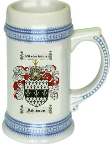 Aikinson family crest stein coat of arms tankard mug