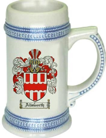 Ailsworth family crest stein coat of arms tankard mug