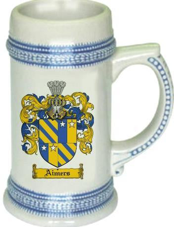 Aimers family crest stein coat of arms tankard mug